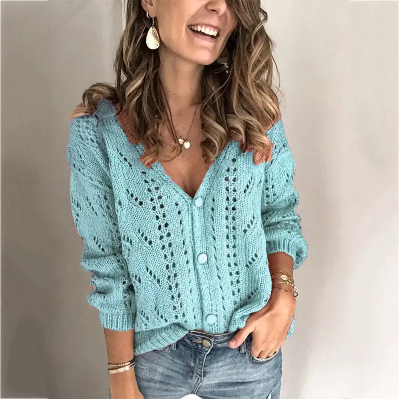 2023 Knitwear V Neck Cardigan Women Pure Color - Image 4