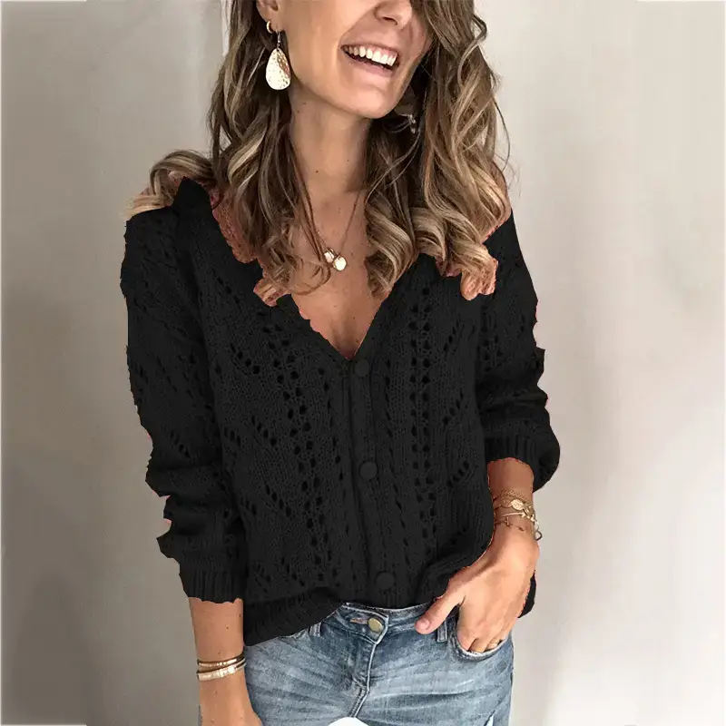 2023 Knitwear V Neck Cardigan Women Pure Color - Image 3