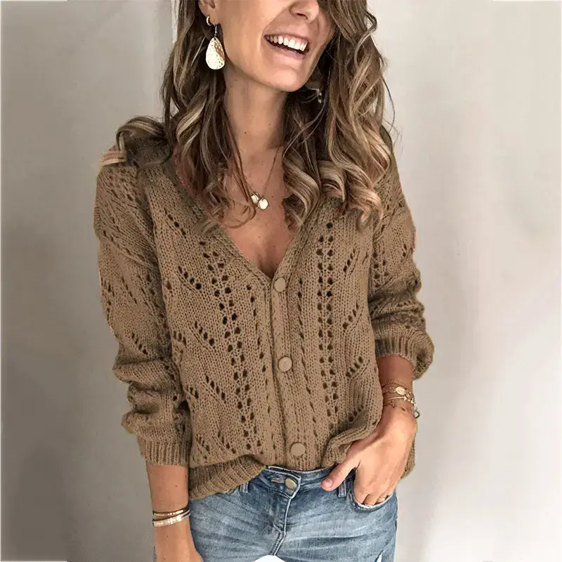 2023 Knitwear V Neck Cardigan Women Pure Color - Image 6