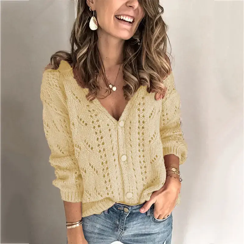 2023 Knitwear V Neck Cardigan Women Pure Color - Image 7