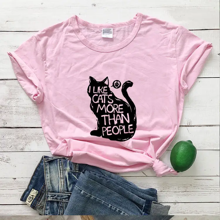 Pink Cat Print T-Shirt Short Sleeve Casual Wear