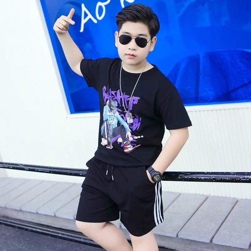 Anime Print Fat Men T-Shirt Shorts Set Turquoise Black - Image 5