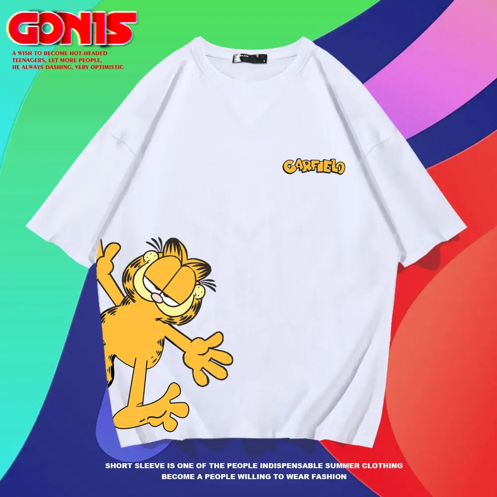Garfield Joint T-Shirt Short Sleeve Cartoon Loose Cotton Teenage - Image 7
