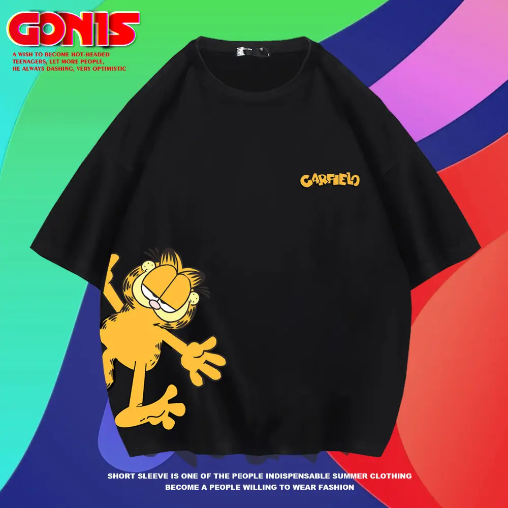 Garfield Joint T-Shirt Short Sleeve Cartoon Loose Cotton Teenage - Image 9