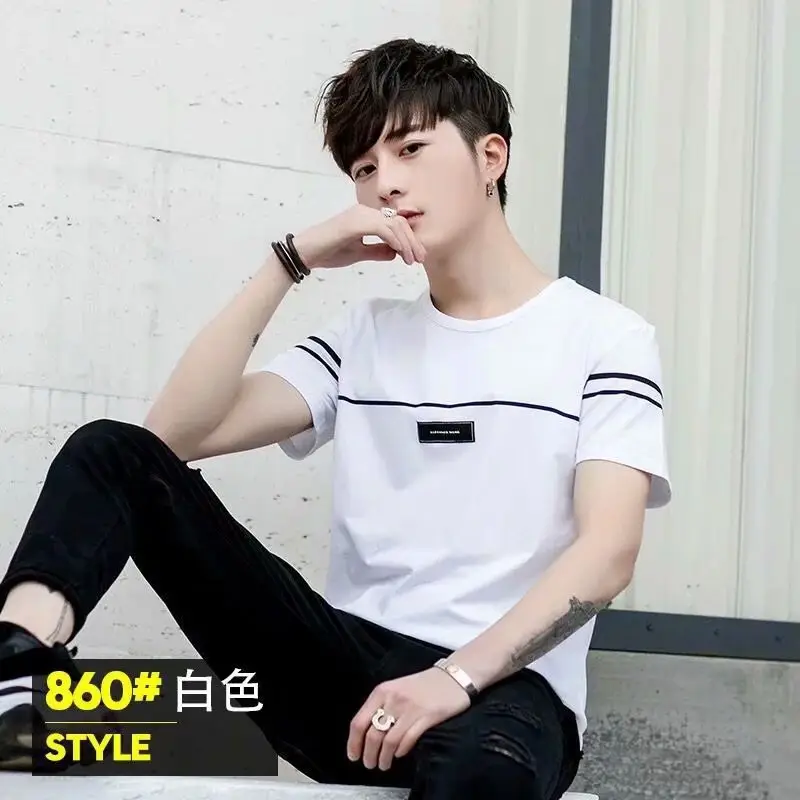 Men White Crewneck Short Sleeve T-Shirt Large - Image 6