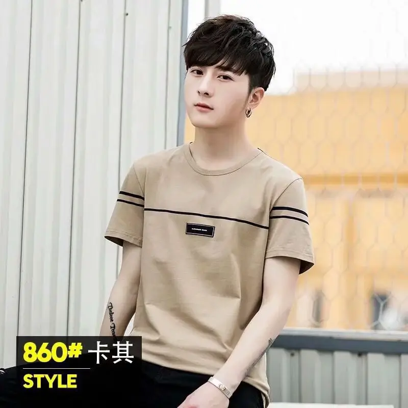 Men White Crewneck Short Sleeve T-Shirt Large - Image 2