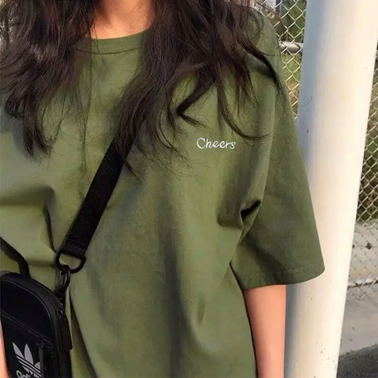 Women Olive Green Loose Sleeve T-Shirt 2020 - Image 3