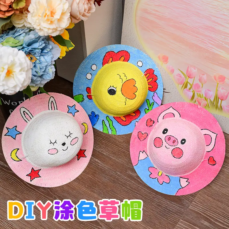 Kids Straw Hat DIY Painted Panda Design - Image 25