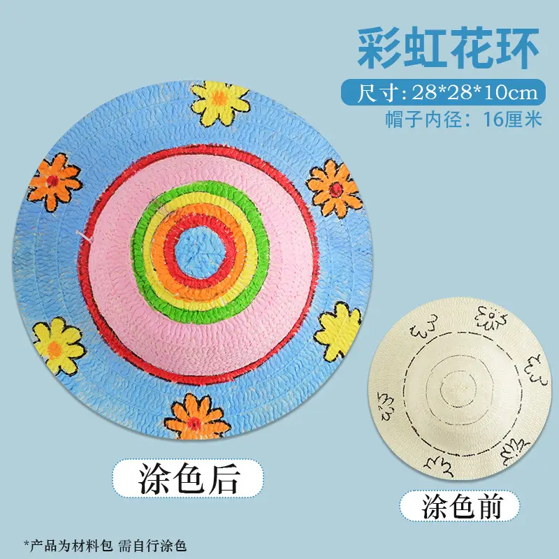 Kids Straw Hat DIY Painted Panda Design - Image 3