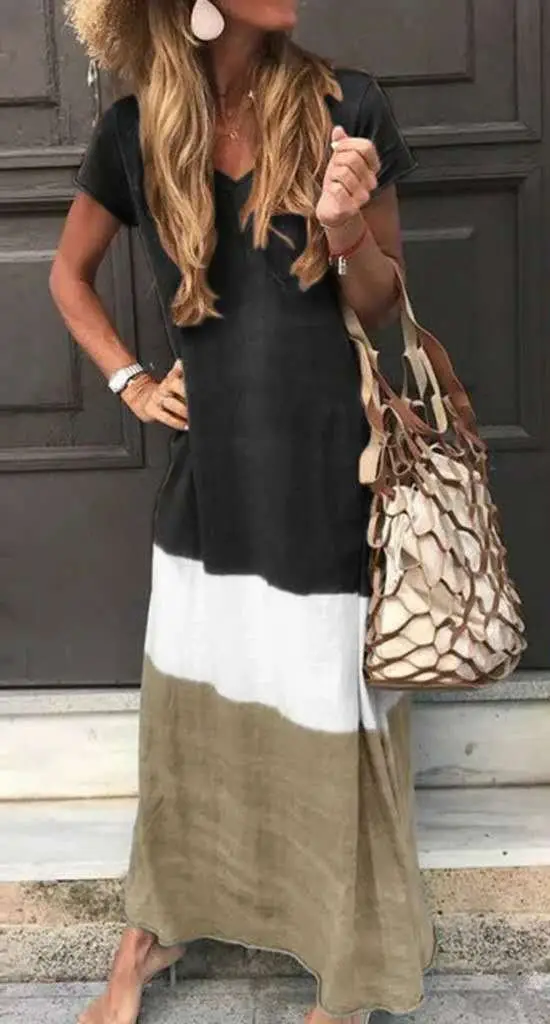 Large Size Black White Olive Green Loose Dress