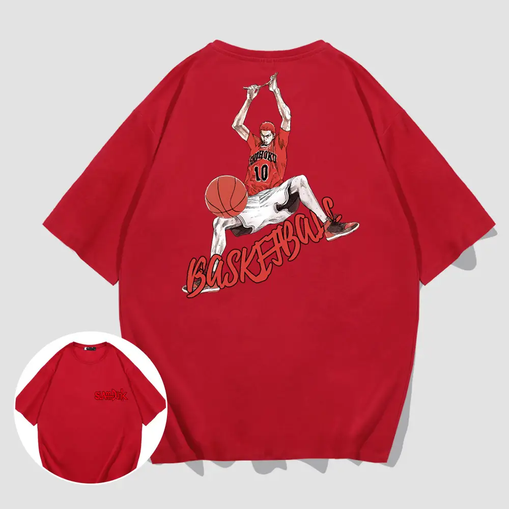 Kids Basketball Print Red T-Shirt Short Sleeve - Image 4
