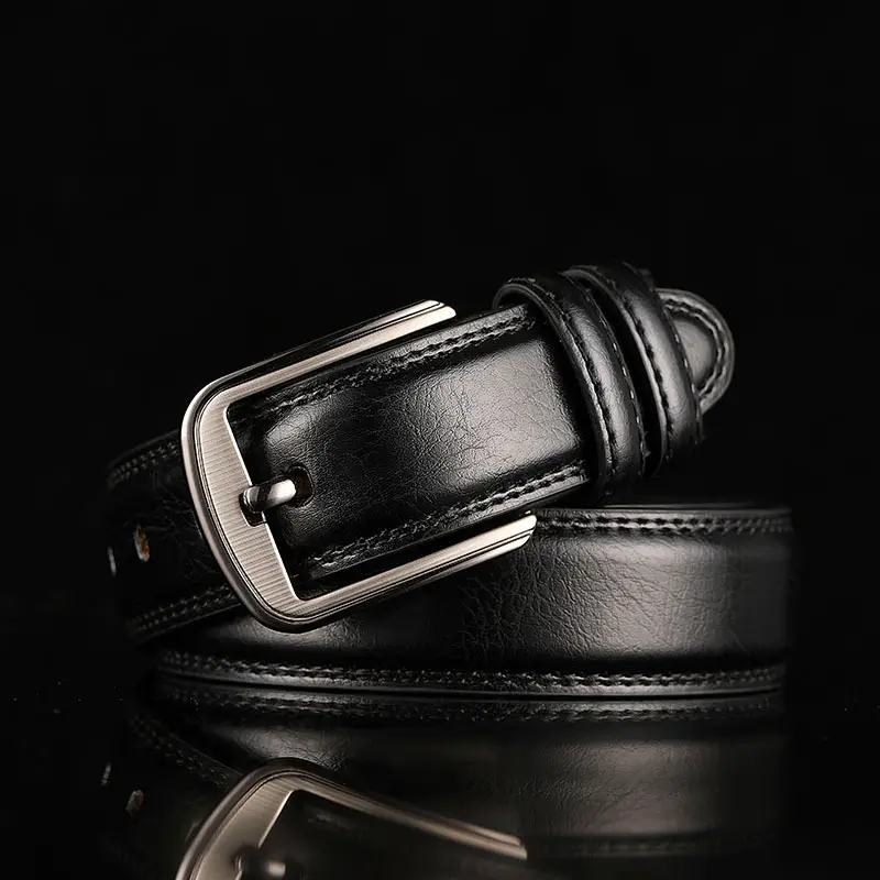 Men's Genuine Leather Pin Buckle Belt Black