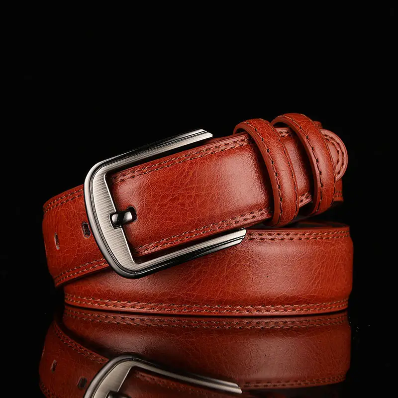 Men's Genuine Leather Pin Buckle Belt Black - Image 4