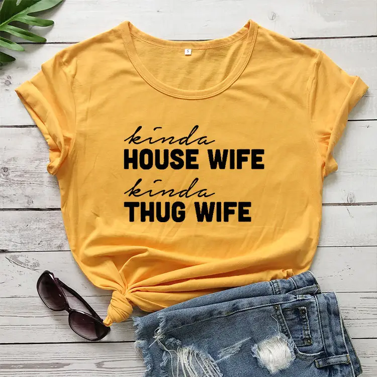 Pink T-Shirt "Kinda House Wife" Design - Image 4