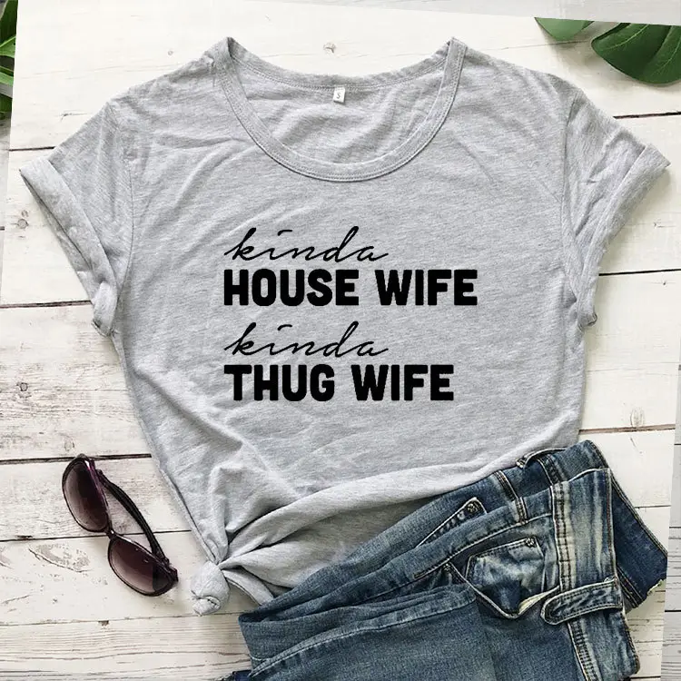 Pink T-Shirt "Kinda House Wife" Design - Image 2