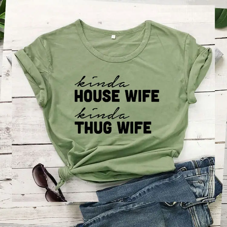 Pink T-Shirt "Kinda House Wife" Design - Image 3