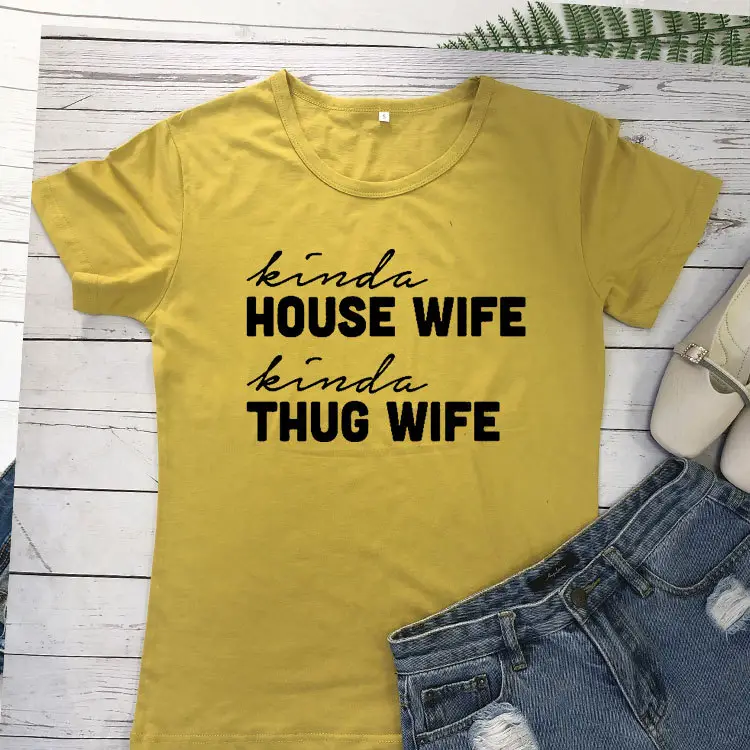 Pink T-Shirt "Kinda House Wife" Design - Image 6