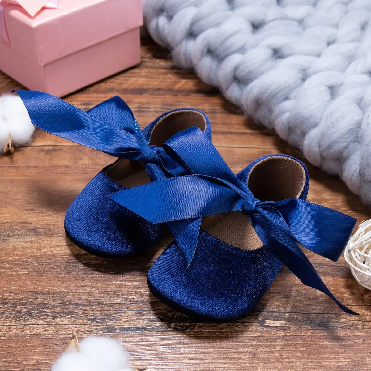 Blue Plush Ribbon Baby Shoes for Toddler Girls — feature 11