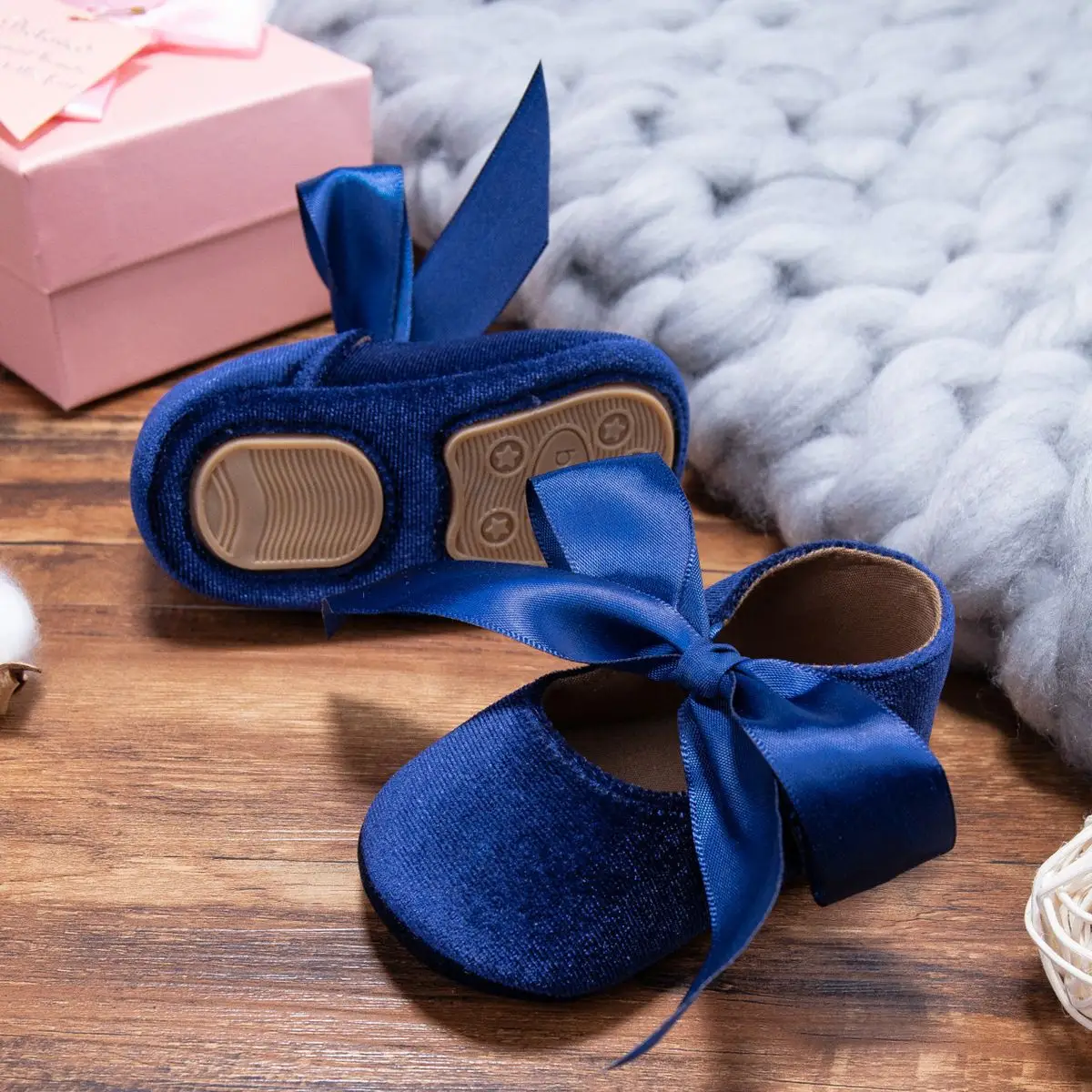 Blue Plush Ribbon Baby Shoes for Toddler Girls — feature 12