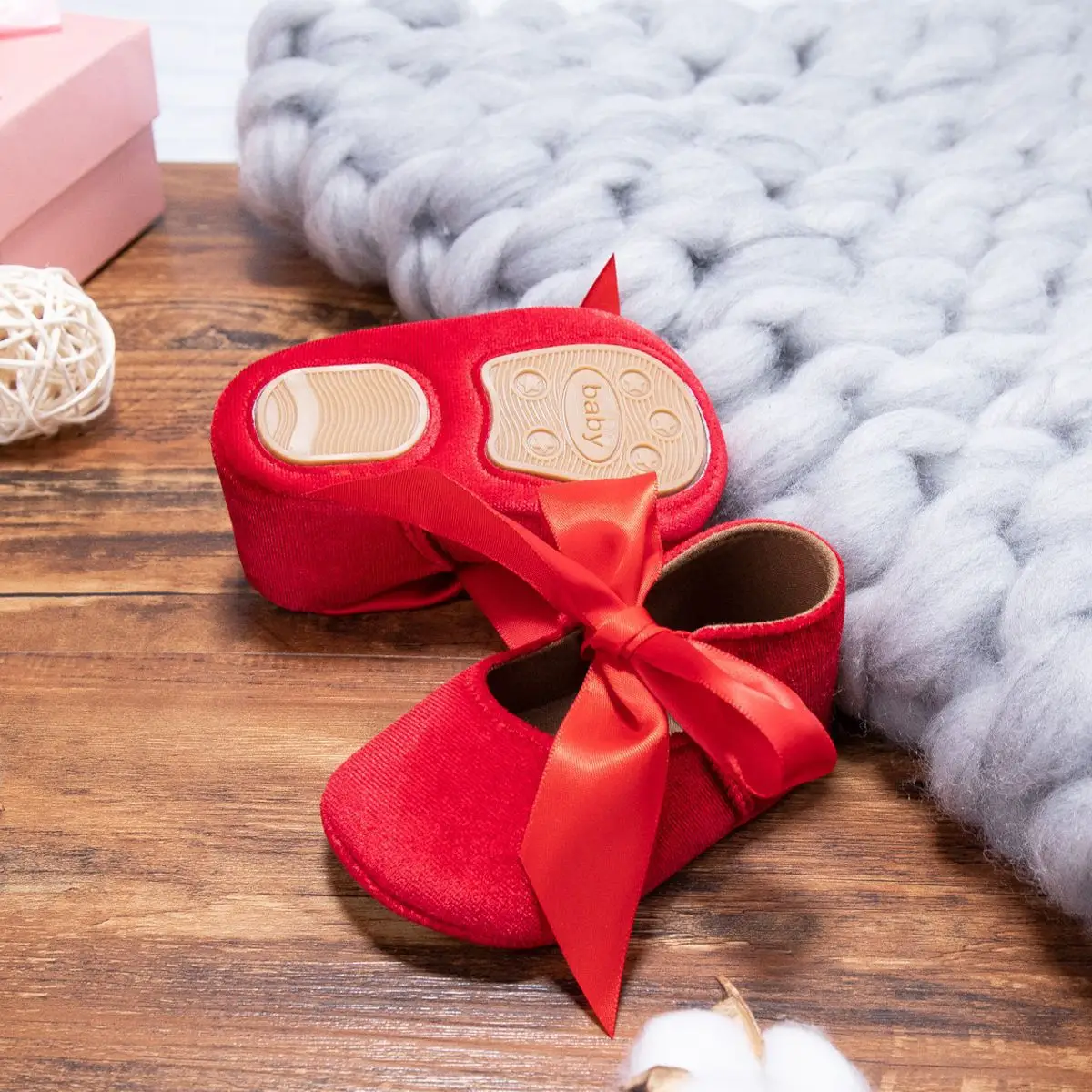Blue Plush Ribbon Baby Shoes for Toddler Girls — feature 14