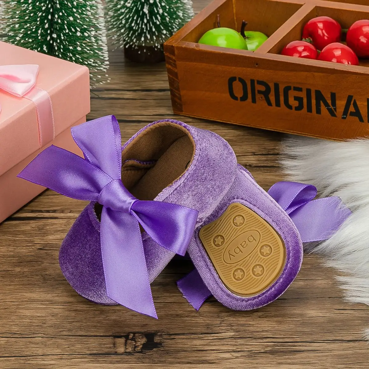 Blue Plush Ribbon Baby Shoes for Toddler Girls — feature 5