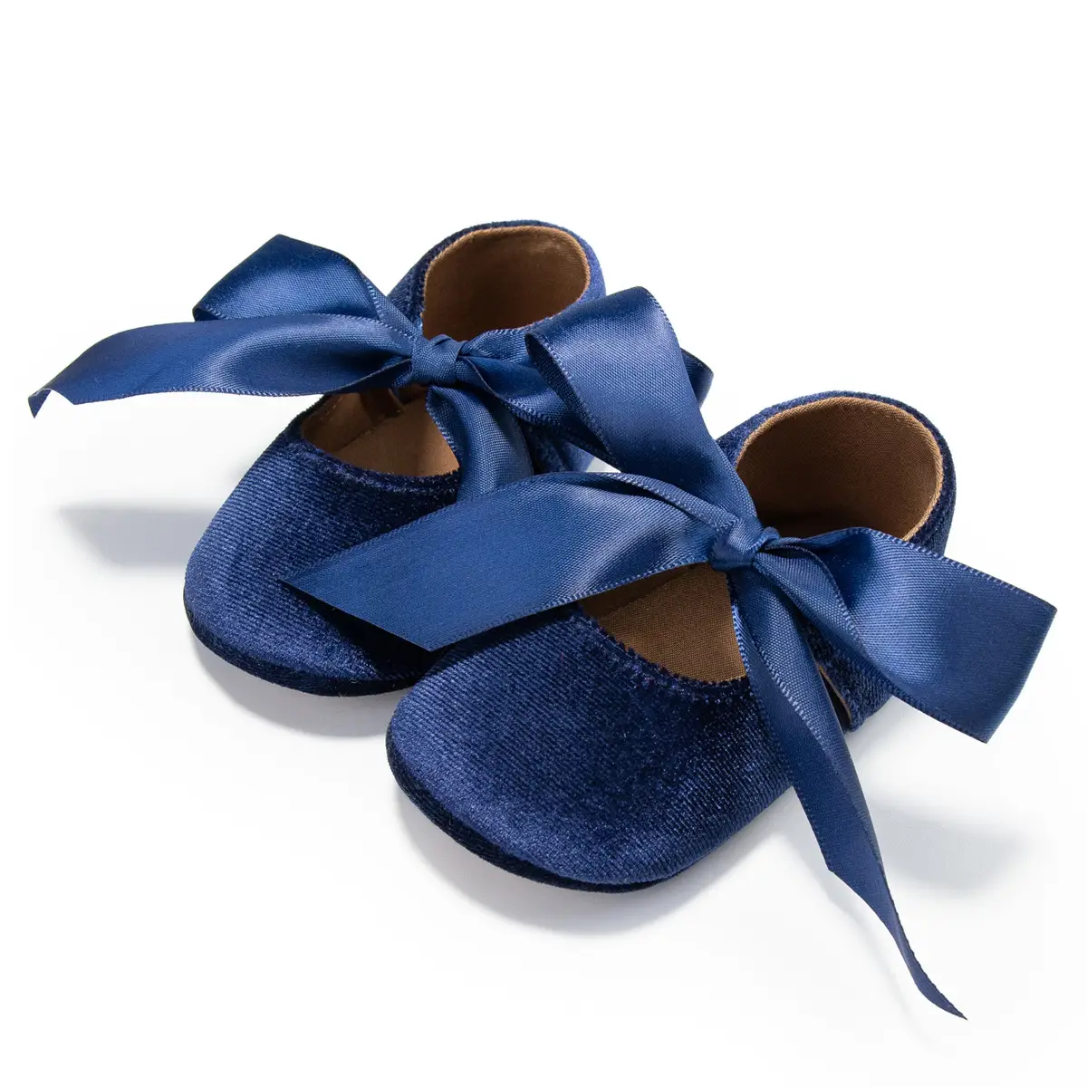 Blue Plush Ribbon Baby Shoes for Toddler Girls