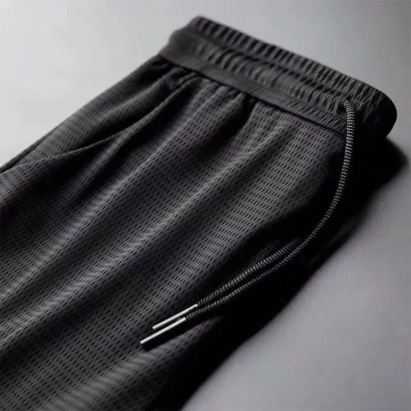 Men's Black Slim Fit Stretch Ice Silk Pants Large - Image 4