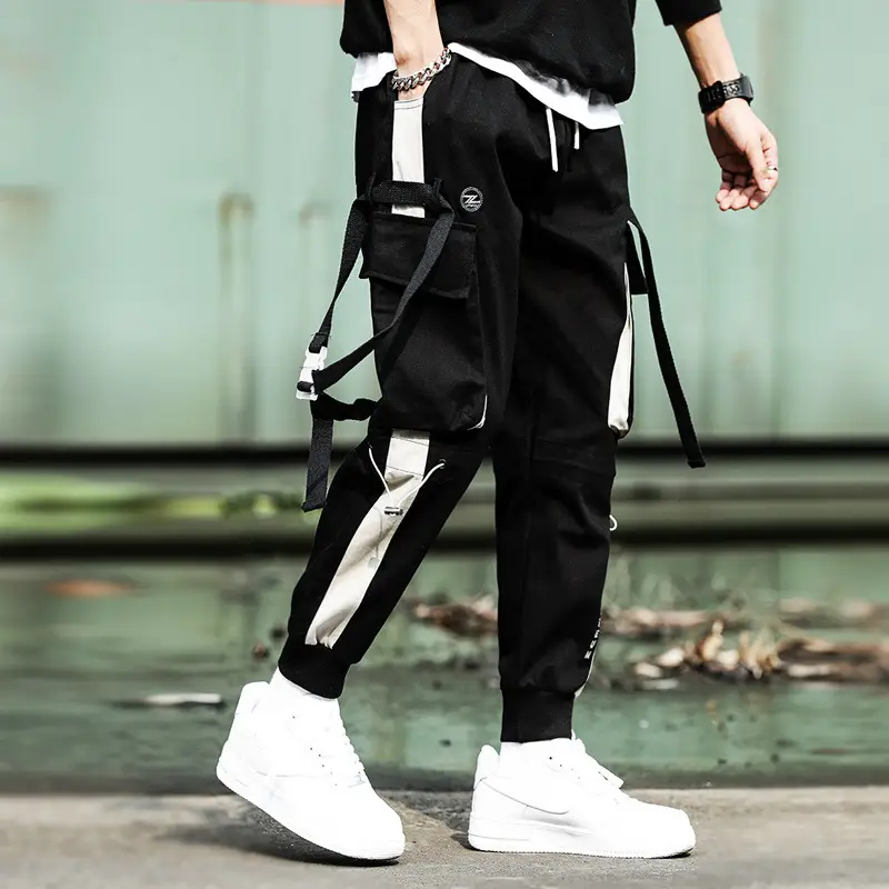 Men's 2022 Stitching Pants Black White Stripes Hip-hop Casual