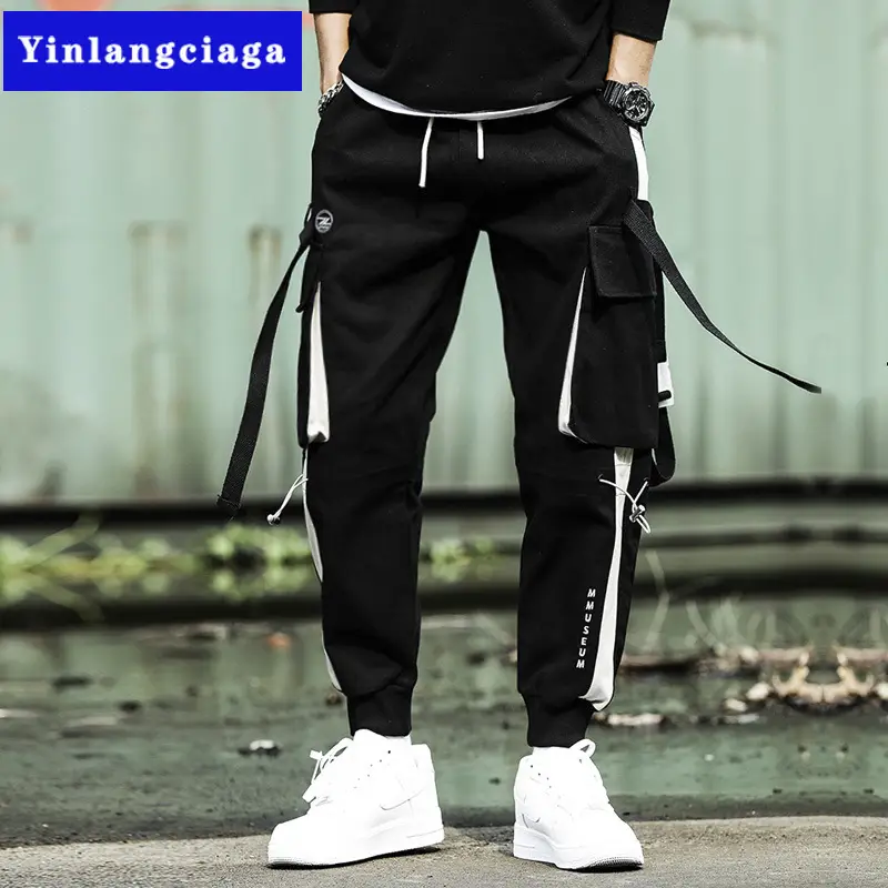 Men's 2022 Stitching Pants Black White Stripes Hip-hop Casual