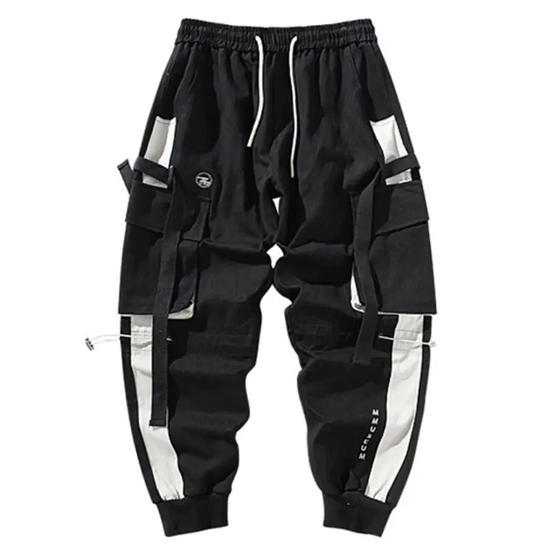 Men's 2022 Stitching Pants Black White Stripes Hip-hop Casual
