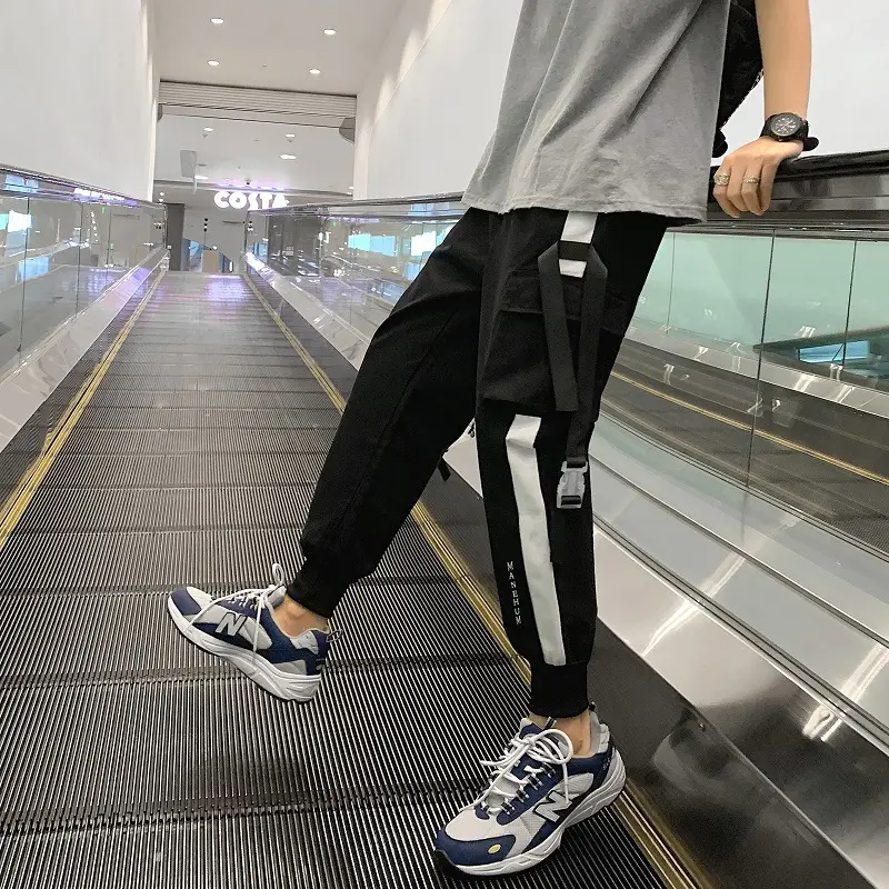 Men's 2022 Stitching Pants Black White Stripes Hip-hop Casual