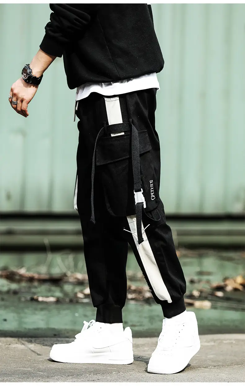 Men's 2022 Stitching Pants Black White Stripes Hip-hop Casual — feature 10