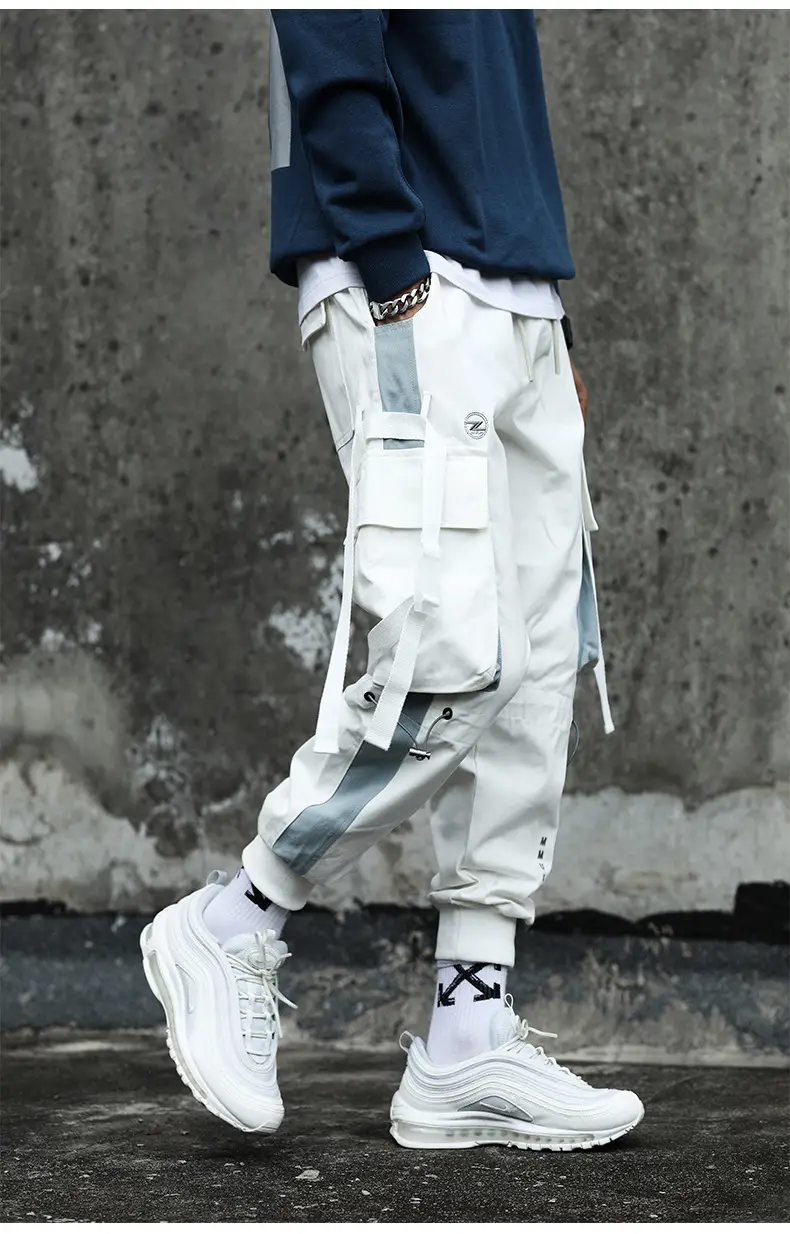 Men's 2022 Stitching Pants Black White Stripes Hip-hop Casual — feature 15