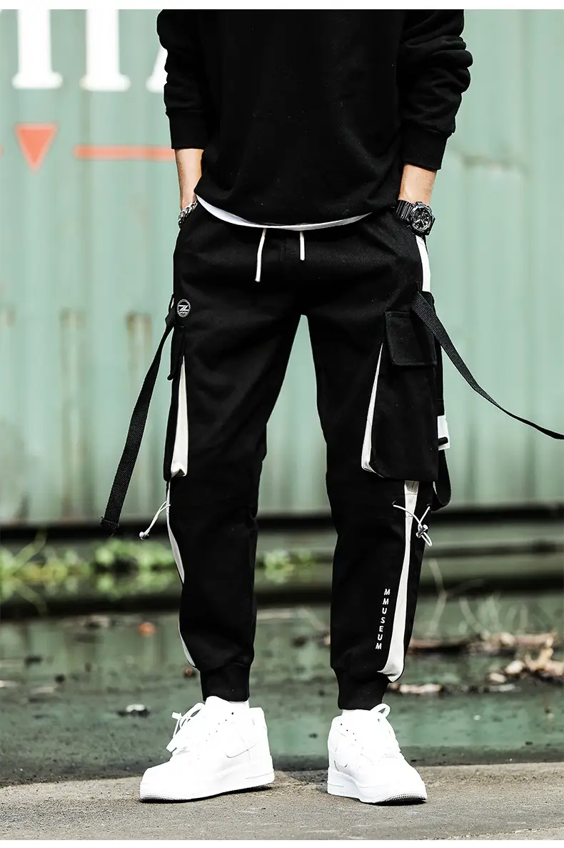 Men's 2022 Stitching Pants Black White Stripes Hip-hop Casual — feature 6