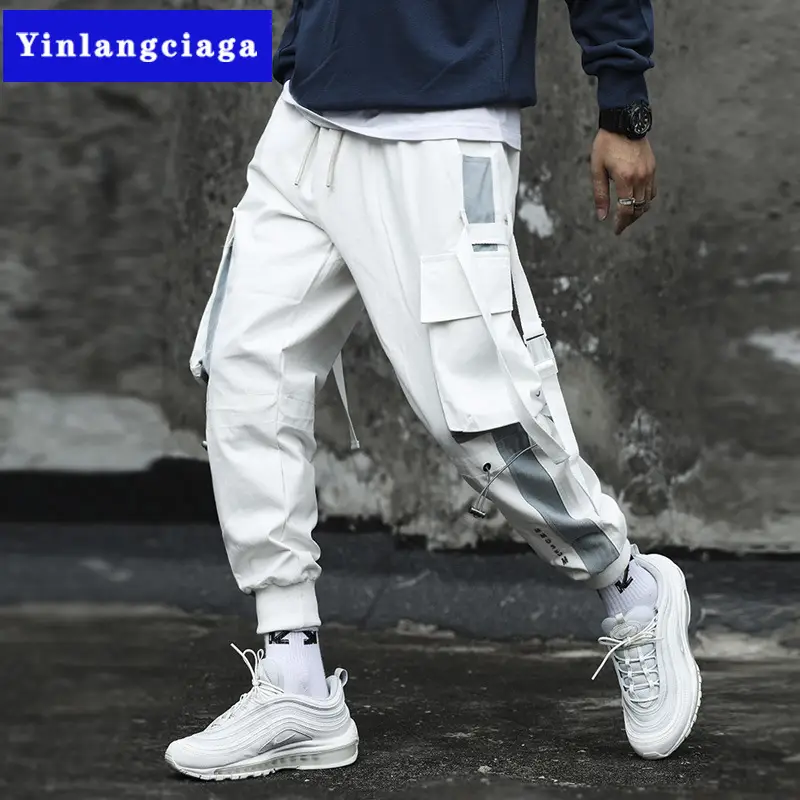 Men's 2022 Stitching Pants Black White Stripes Hip-hop Casual