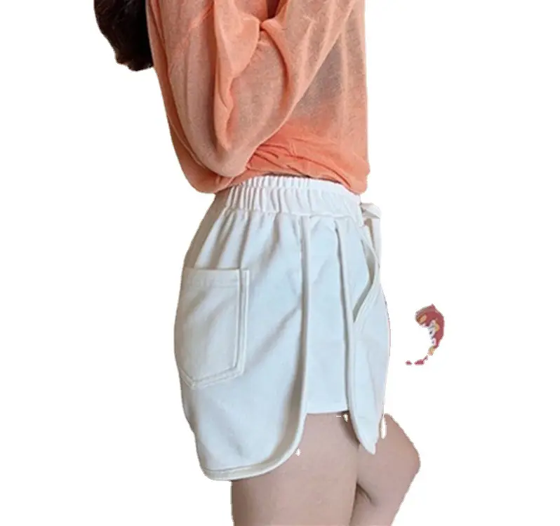 Orange Solid Color Casual Drawstring Rhyme Shorts - Image 6