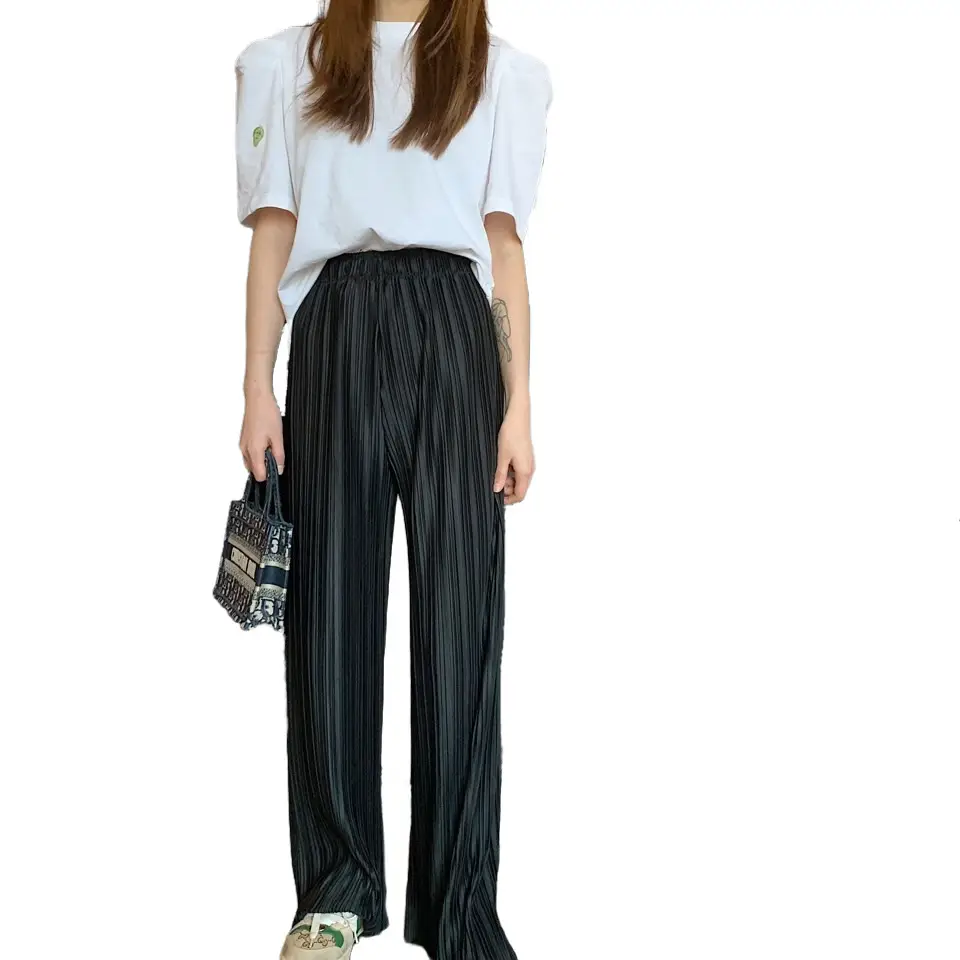 2025 Slim Drape Noodle Pants Pleated Chiffon Long