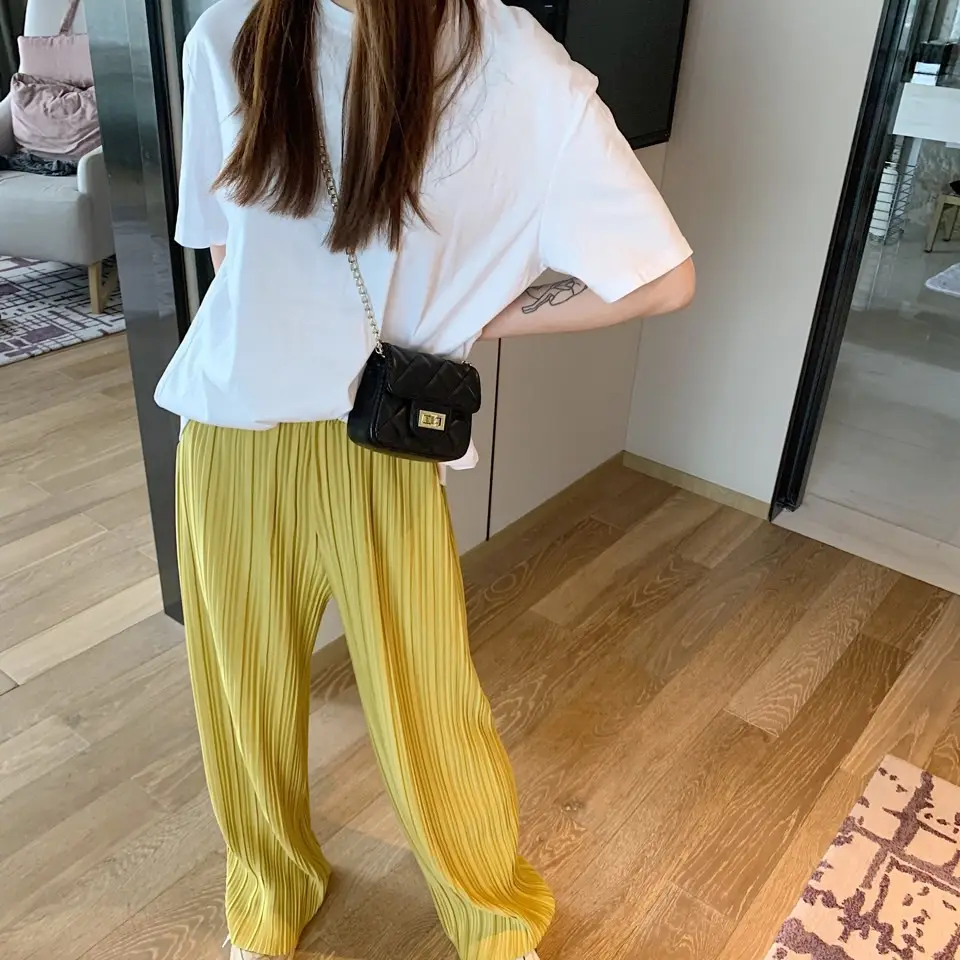 2025 Slim Drape Noodle Pants Pleated Chiffon Long