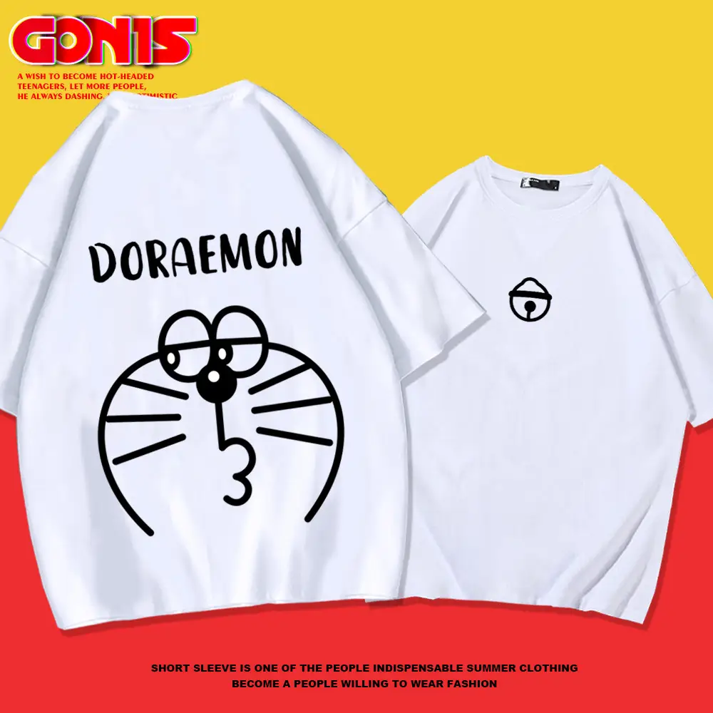 Doraemon T-Shirt White Cotton Short Sleeve Men Women - Image 8