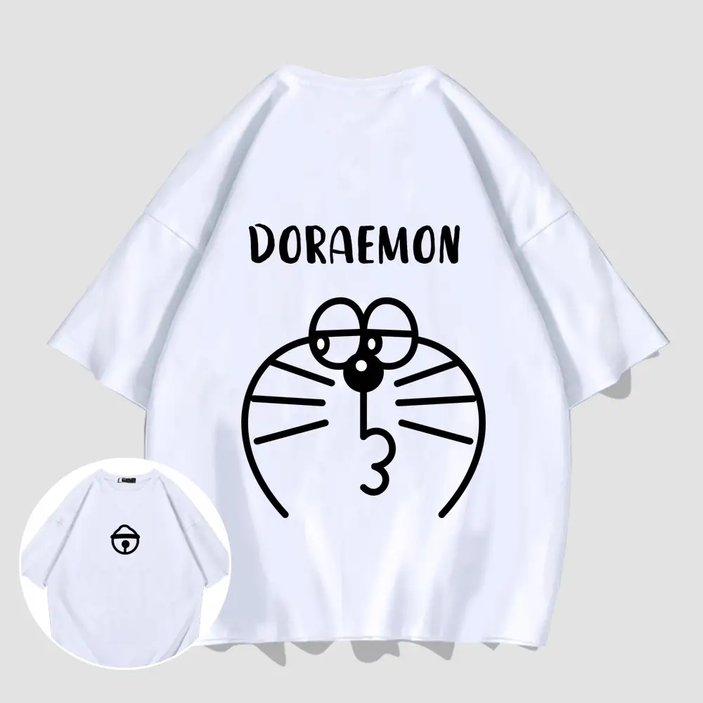 Doraemon T-Shirt White Cotton Short Sleeve Men Women - Image 2