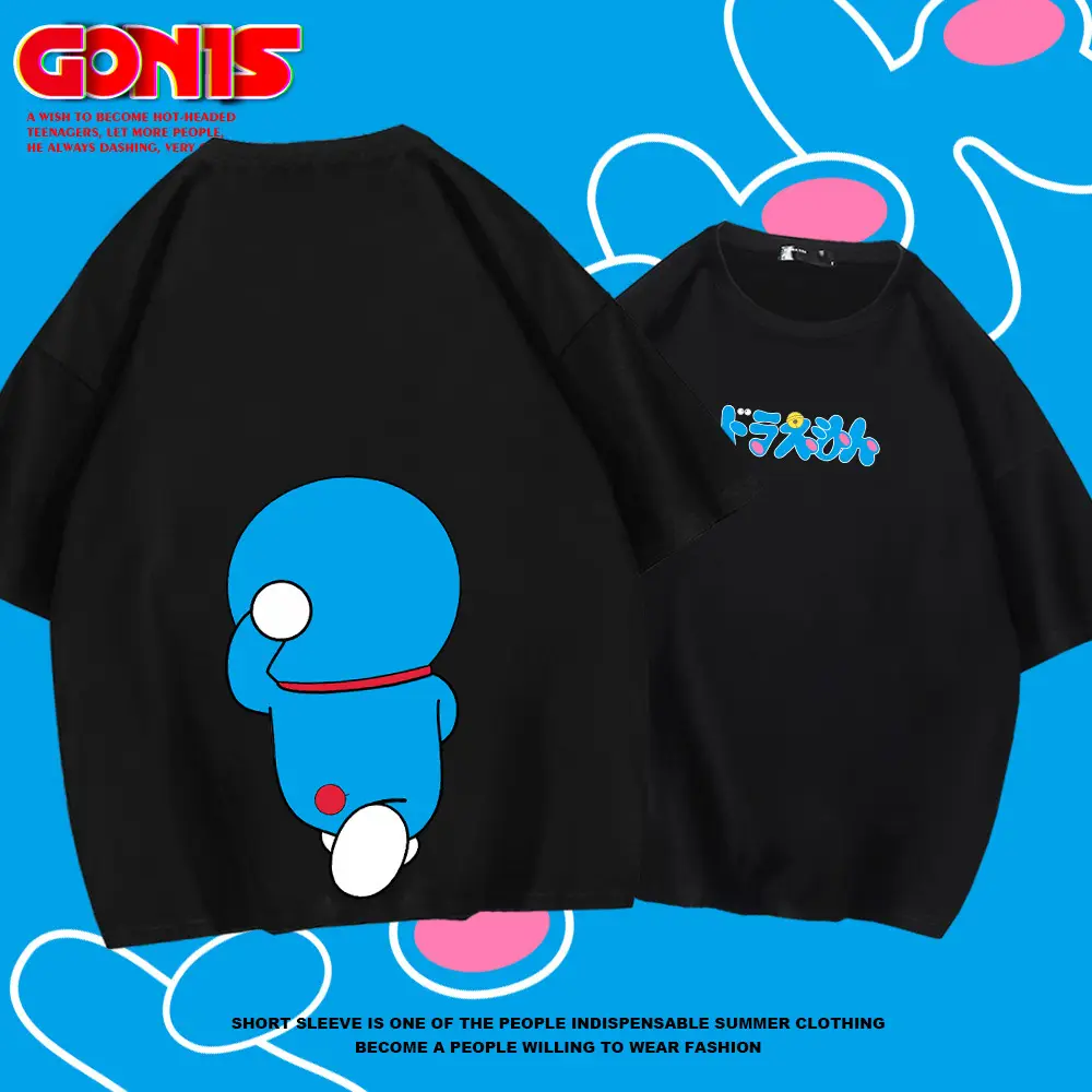 Japanese Anime Dingdang Cat T-Shirt Black Half Sleeve Summer Youth - Image 8