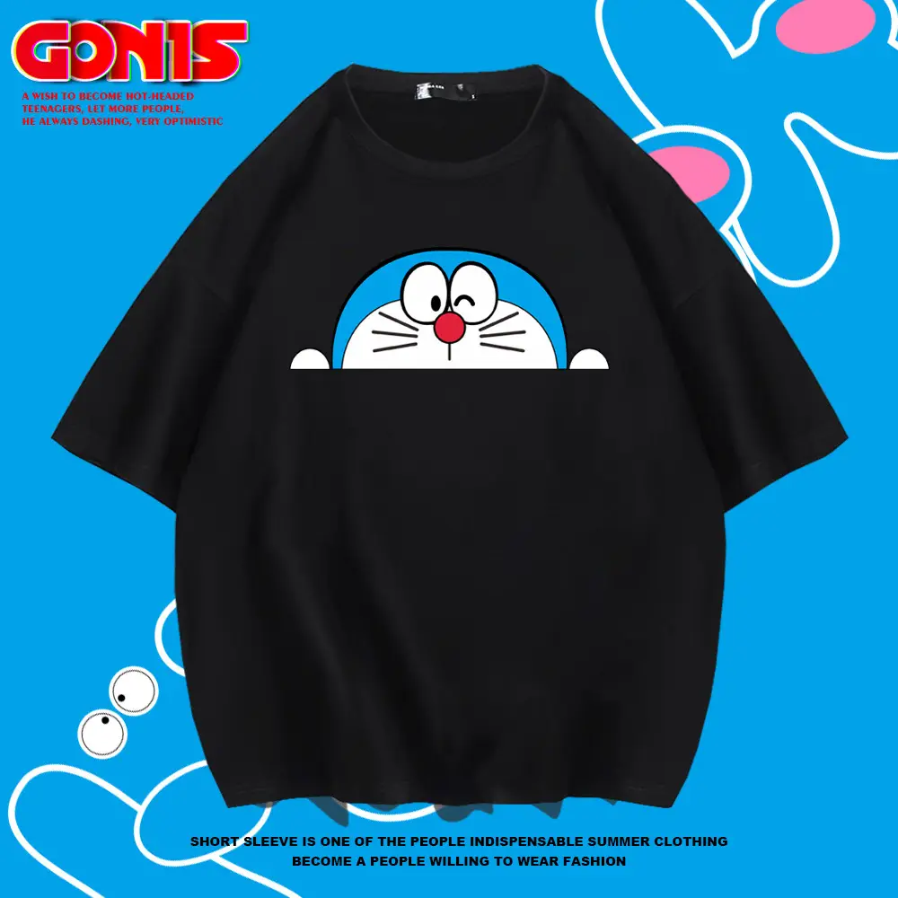 Doraemon Cotton T-Shirt Black Loose Fit - Image 8