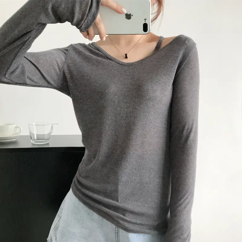 Women Grey Collar Long Sleeve Top Summer Wear - Image 5