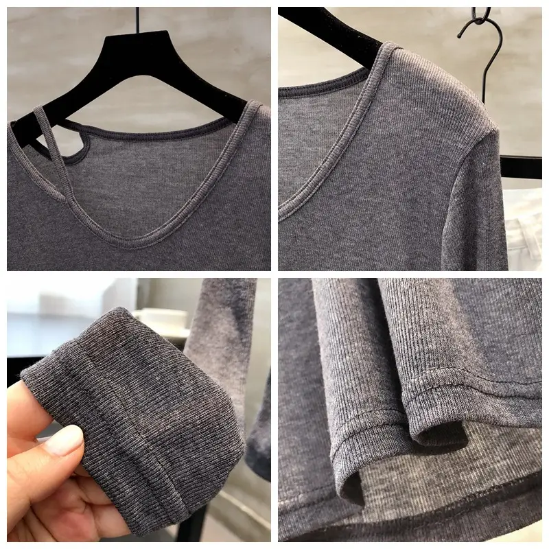 Women Grey Collar Long Sleeve Top Summer Wear - Image 7