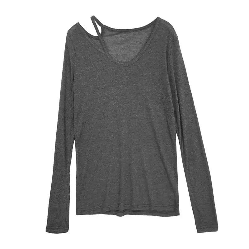 Women Grey Collar Long Sleeve Top Summer Wear - Image 8