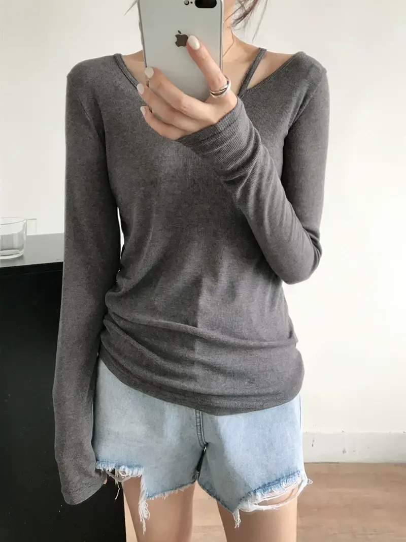 Women Grey Collar Long Sleeve Top Summer Wear — feature 6
