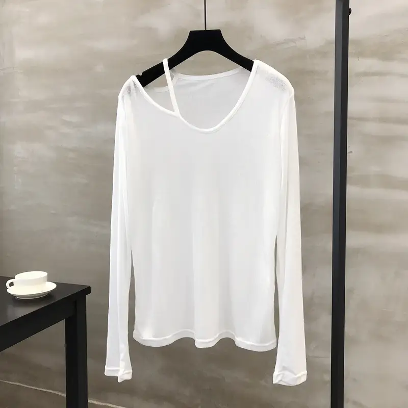 Women Grey Collar Long Sleeve Top Summer Wear - Image 2
