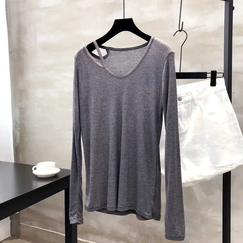 Women Grey Collar Long Sleeve Top Summer Wear - Image 3