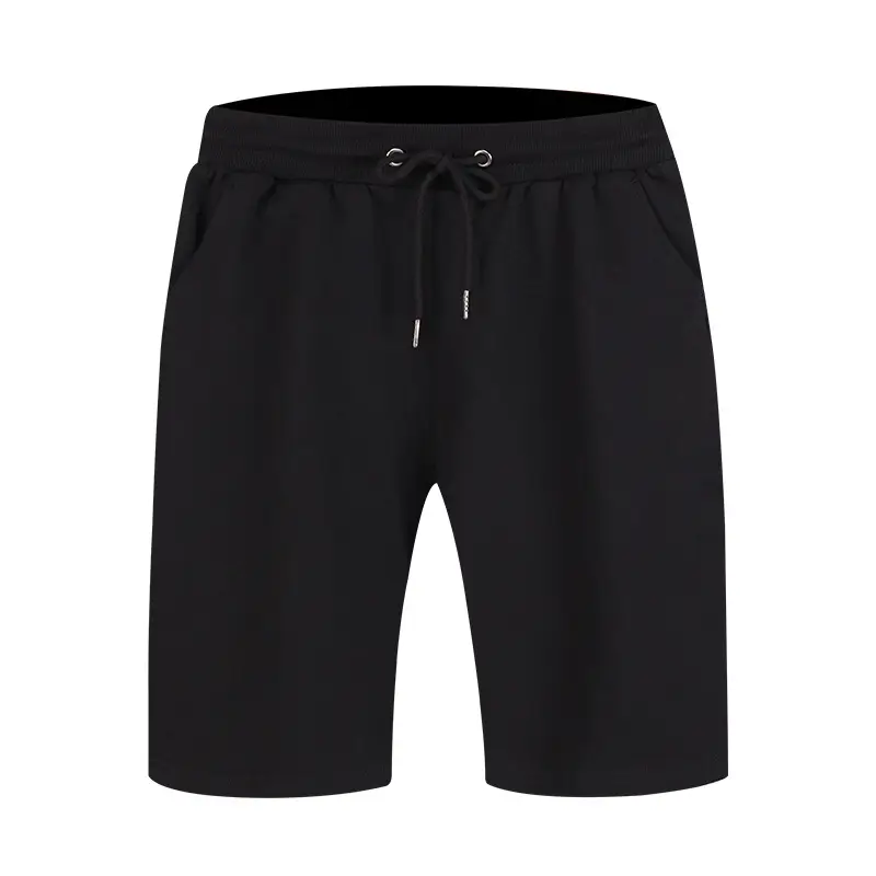Men Pure Cotton Terry Shorts Black Gray Drawstring Waist - Image 7