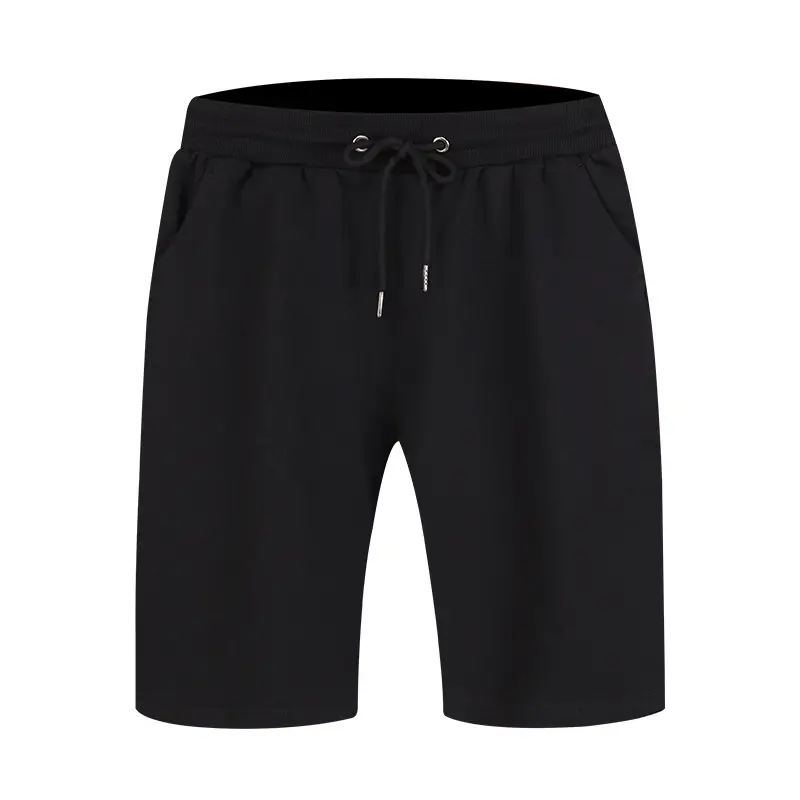 Men Pure Cotton Terry Shorts Black Gray Drawstring Waist - Image 2